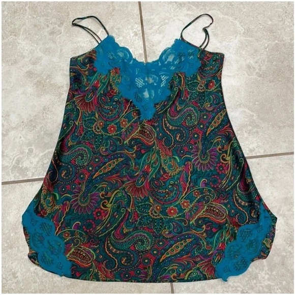 Vintage 80’s Victoria’s Secret Gold Label Colorful Paisley Satin Slip size Small - Picture 16 of 16
